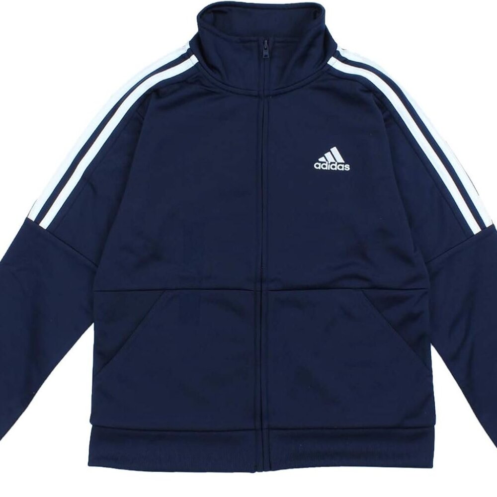 Adidas  Zip-Up Track Jacket w/ 3-Stripe Sleeves Boy's Navy Blue Size L